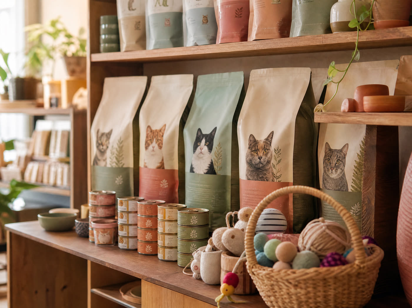 Stocked pet food shelves